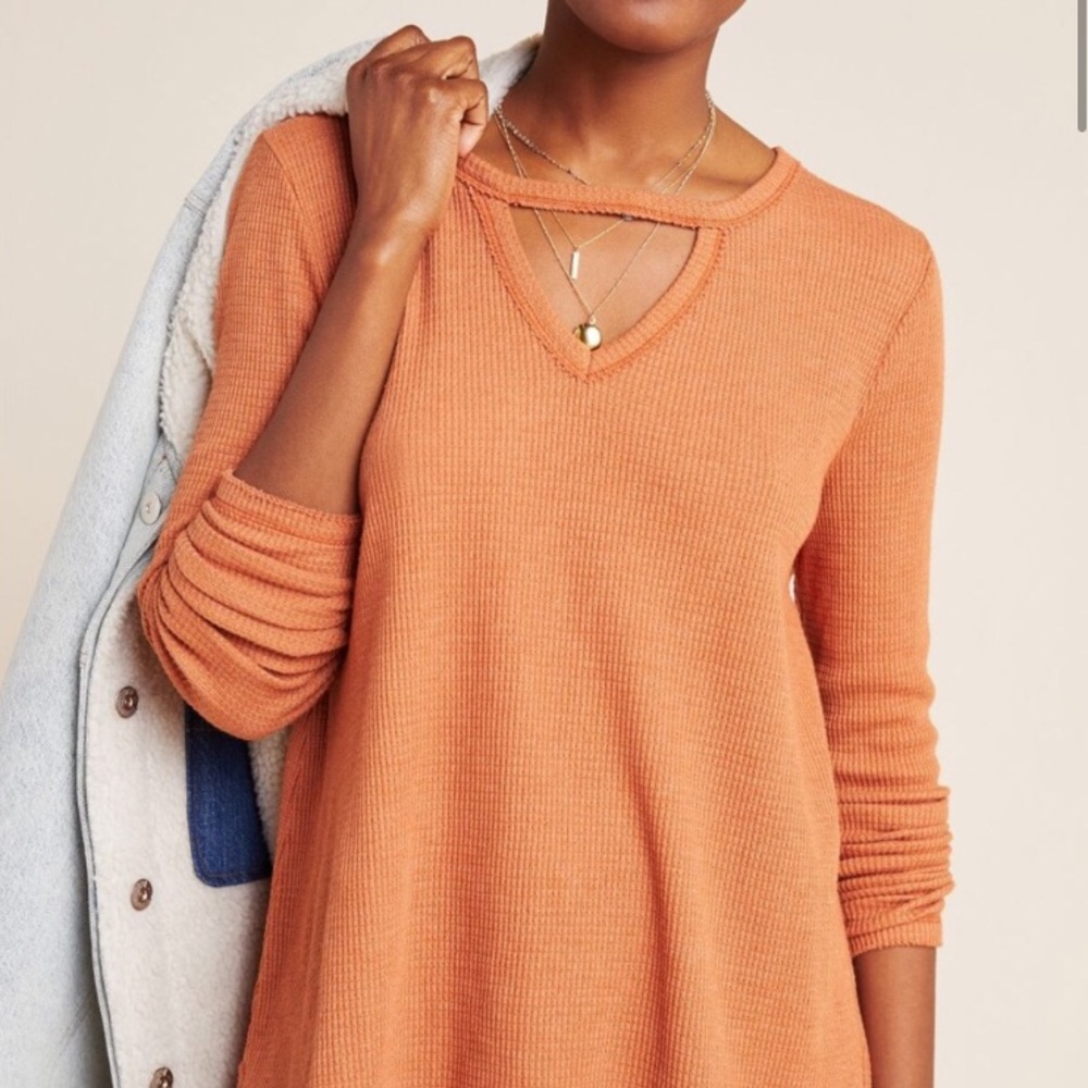 Anthropologie Nadia Waffle Knit Top NEW Orange Fall